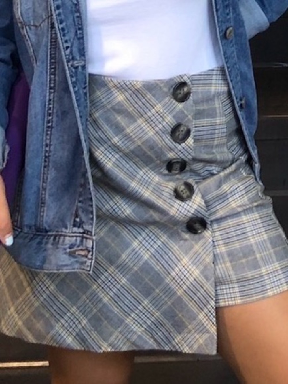 Blue Spice Blue Plaid Button-Front Mini Skirt